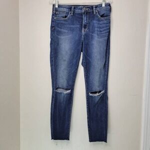 Silver Jeans 29 x 27 Robson High Rise Skinny‎ Blue Denim Distressed Raw Hems